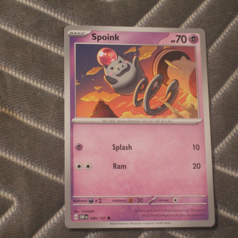 Pokemon Card - Spoink with Pink and Purple Design